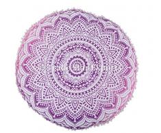 Indian Ombre Mandala Almohada, cojín redondo grande en el piso, fundas de almohadas decorativas, otomana Roundie Boho Pouf, funda de cojín para exteriores Pom Pom