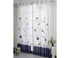 SIMPVALE 2 Piezas Cortinas Visillos Bordado Floral Translucida de Dormitorio Moderno Ventana Cortina Paneles con Ojales para Balcon, Salón, Habitación y Cámara, 140x260cm, Azúl