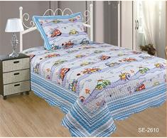 ForenTex- Colcha bouti reversible, (SE-2610), cama 90 y 105 cm, 190 x 260 cm, Estampada cosida, Coches Niño, +1 funda cojín, colcha barata, set de cama, ropa de cama. Por cada 2 colchas o mantas paga solo un envío (o colcha