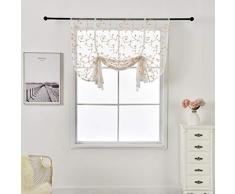 SIMPVALE 1 Pieza Cortina Persianas Romanas Hojas Bordado Transparente Visillo para Salón Cocina Baño Blanco, Marrón, Ancho 140cm / Altura 140cm