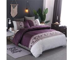 HNHDDZ Ropa de Cama Sólido Color Líneas Finas Patrón Retro Funda nórdica y Funda de Almohada Rojo Azul Gris Marrón Púrpura Niño Niña (Púrpura,220x240 cm - Cama 150 cm)