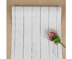 Papel Pintado Blanco Papel Pintado Autoadhesivo de Madera Papel Pintado a Rayas de Madera Papel Tapiz Raya Pelar y Pegar Papel de Contacto Papel Pintado Removible Para Cocina Sala Gabinete 45 * 500cm