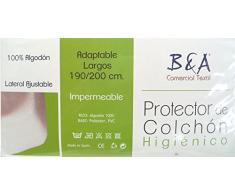 Protector de Colchón Impermeable. 100% Algodón. Ajustable. Varias anchuras. Válido para larguras de 190/200 cms.. Fabricado en España. (90x190/200)