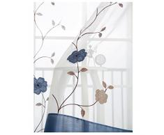 SIMPVALE 1 Pieza Cortinas Visillos Bordado Floral para Balcon, Salón, Habitación, Dormitorio y Cámara, Anchura 140 cm, Azúl, Altura 245cm