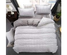 Fansu Ropa de Cama ?Piezas, Suave Comodo Microfibra Plaid Imprimiendo Cremallera Funda Nórdica Juego de Cama Sábana Encimera y 2 Fundas de Almohada (150x200cm-1.5M,Gris a Cuadros)
