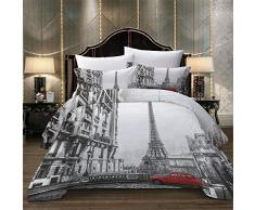 Fansu Juego de Ropa de Cama 3 Piezas Poliéster Microfibra Moderno Ciudad Juego de Fundas de Edredón Incluye 1 Funda Nórdica y 2 Funda de Almohada (Cama 150/160-220x240cm,Paris)
