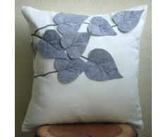 Winter Leaves - Decorativa Funda de Cojin 60 x 60 cm, Square Blanco Suede Apliques de Fieltro