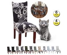 JunYito Fundas para Sillas de Comedor Fundas Decorativas para Sillas Altas Fundas Licra Protectoras Elasticas 4/6 Piezas (E-Flor marrón/Negro, 4 Piezas)