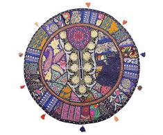 Stylo Culture Étnico Decorativo Ronda Bohemia Cojines De Suelo Infantils Gigantes Patchwork Funda De Almohada Sofa Cojines Suelo Azul Oscuro 70x70 cm Algodón Bordado Vintage Funda De Cojin