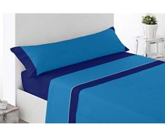 (MARO AZUL 150) JUEGO SÁBANAS VERANO TODAS LAS MEDIDAS DE Y 200 cm largo MICROFIBRA sábana bajera ajustable,1x funda almohada y encimera REGALITOS TV (150_x_200_cm, Azul)