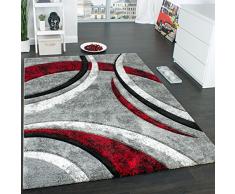 Paco Home Alfombra De Diseño con Ribetes Estampado con Rayas Gris Negro Rojo Moteada, tamaño:120x170 cm