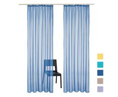 SIMPVALE 2 Paneles Cortinas Visillos Transparentes Clásicas de Color Sólido Cortina de Gasa con Ganchos Riel para Dormitorio, Habitación, Sala de Estar, Balcón, 140x225cm, Azúl