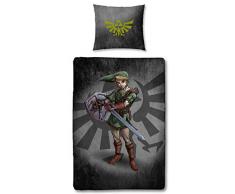 Character World - Juego de Ropa de Cama Reversible The Legend of Zelda, 135 x 200 cm 80 x 80 cm, 100% linón de algodón con Cremallera, Zelda Link, 135 x 200 cm