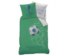 Fútbol Niños Juego de cama · Copa Cup & Champions Club · Red para portería Goal · Diseño reversible · verde – Almohada 80 x 80 + Funda Nórdica 135 x 200 cm – 100% algodón