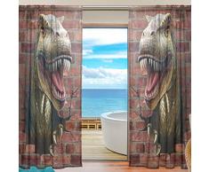 Mnsruu - Cortina de Gasa para Ventana, diseño de Dinosaurio en 3D, 198 cm de Largo, para Sala de Estar, Dormitorio y 2 Paneles