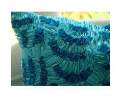 Aqua Ripples - Decorativa Funda de Cojin 40 x 40 cm, Square Azul Seda Bordado con Cinta de Raso