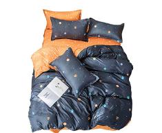 ED-Lumos Funda nórdica Juego de Ropa de Cama 4 Piezas Cama 135-150cm Funda de Edredón 240x220cm Sábana encimera 230x250cm Funda de Almohada 48x74cm Poliéster Microfibra Azul Oscuro y Naranja Diamante
