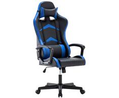 IntimaTe WM Heart Silla Gaming con Respaldo Alto Cojín Lumbar & Cabeza Almohada, Altura Ajustable 360° Giratorio y Reposabrazos Fijos (Azul)