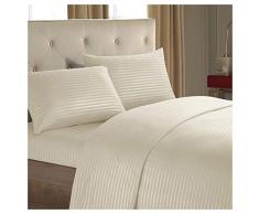 GUOCU Juego de Sábanas, Decoración de Rayas, 100% Poliéster Microfibra con Tacto Satín Super Suaves Beige Double