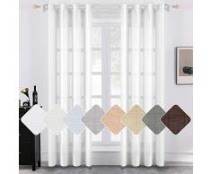 MIULEE Cortinas Poliéster Ojales Raya Cruzada Cortina Translucida de Dormitorio Moderno Ventana Visillos Salon para Sala Cuarto Dormitorio Comedor Salon Cocina Salón 140x145 cm Blanco