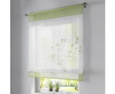 SIMPVALE Bordado de Flor Cortina Visillos en Organdi Paramento Superior y Bordado Lino (80_x_100_cm, Verde)