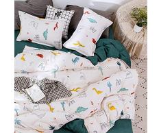 Treer Juego de Ropa de Cama 90/135/150 Funda de Almohada 3 Piezas, Cama Matrimonial Individual Confortable para Cama Funda de edredón King, Color Brillante (Dinosaurio Blanco,Cama 150/160cm)