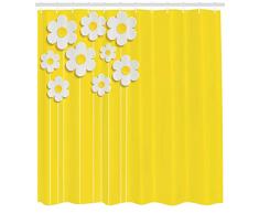 ABAKUHAUS Amarilllo Cortina de Baño, Flores de Primavera Patrón Margaritas en Fondo Liso Colina Florida Arte, Material Resistente al Agua Durable Estampa Digital, 175 x 200 cm, Amarillo
