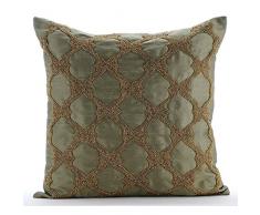 55x55 cm Fundas De Almohada, Tierra Verde Cubierta De Almohadas, Oro Con Cuentas De Celosía Del Enrejado Antiguo arte de la seda Contemporáneo Fundas De Almohada - Tarnished Gold