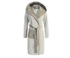 ESPRIT - Albornoz a rayas con capucha, color mocca, algodón rizado, marrón, medium