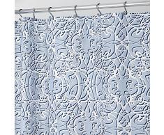 InterDesign Filigree Cortina de baño de diseño | Cortinas estampadas con dibujo geométrico de filigrana | Cortina de ducha de 183 x 183 cm de tamaño | Poliéster azul