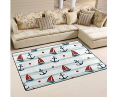 Yibaihe Alfombra de suelo ligera, estampada, decorativa, bonita, con patrš®n de ancla y barco de vela, repelente al agua, fš¢cil de limpiar para sala de estar, dormitorio, 153 x 100 cm