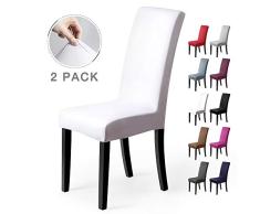 Fundas para sillas Pack de 2 Fundas sillas Comedor Fundas elásticas, Cubiertas para sillas,bielástico Extraíble Funda, Muy fácil de Limpiar, Duradera (Paquete de 2, Blanco)