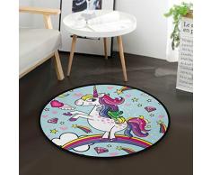 Mnsruu - Alfombra Redonda con diseño de Unicornio arcoíris y Nubes y Diamantes para Sala de Estar o Dormitorio (92 cm de diámetro)