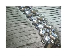 Crystal Heaven - Decorativa Funda de Cojin 30 x 30 cm, Square Plata Seda Alforzas y Cristales