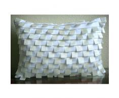 White Harmony - Decorativa Funda de Cojin 30 x 60 cm, Rectangle/Lumbar Blanco Suede Alforzas y Lazos de Cinta de Raso