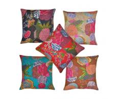 Stylla London – Juego de bordado decoración del hogar India trabajo bloque impreso Kantha funda para cojín, algodón, multicolor, 40,64 x 40,64 x 0,2 cm