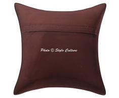 Stylo Culture Cojines Decorativos étnicos para la Cama Brown Brocade Jacquard Floral Throw Cojín Cuadrado Elefante Tradicional 40x40 cm Fundas de cojín (1 Pieza)