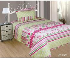 ForenTex- Colcha bouti reversible, (SE-2570), cama 90 y 105 cm, 190 x 260 cm, Estampada cosida, Niña Lunares, colcha barata, set de cama, ropa de cama. Por cada 2 colchas o mantas paga solo un envío (o colcha y manta), descuento