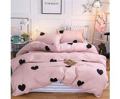 Fansu Elegante Juego de Ropa de Cama de 4 Piezas Juego de Fundas de Edredón Incluye 1 Funda Nórdica y 1 Sábana encimera 2 Funda de Almohada (Cama 90-150x200cm,Corazón - Rosa)