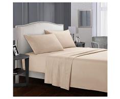 GUOCU Juego de Sábanas con Fundas de Almohada - Microfibra Cepillado-Juego de Cama Transpirable Suave Beige Super King