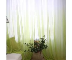 SIMPVALE 1 Pieza Cortinas de Gasa - degradados - Visillos Transparente - para Dormitorio, la Sala de Estar, balcón, Salon (Verde con Blanco, Ancho 150cm / Altura 260cm)