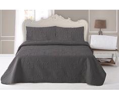 ForenTex - Colcha Boutí, (SQ-Gris), Reversible, color Gris Oscuro por un lado, Gris claro por otro lado, cama 90 cm, 180 x 260 cm, +1 funda cojín 40 x 60 cm, 220 gr/m2 (relleno ligero 80gr/m2), barata, excepcional relación calidad