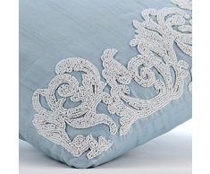 Lujo Azul Claro Cojines Cubren, Moldeado Del Barroco Tema Francés Cubierta De Almohadas, 45x45 cm Funda De Almohada, Cuadrado Sedala Seda Funda De Almohada, Floral - White Waters