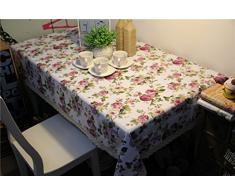 Pastoral Estilo Diseño de flores diseño de lino Mantel Antimanchas fácil de limpiar rectángulo para mesa mantel de comedor borla, Blanco, 36 x 36 Inch