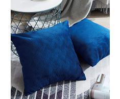 Topfinel juego 2 Fundas cojines sofas de Algodón Lino duradero Almohadas Decorativa de color sólido Para Sala de Estar sofás camas sillas 45x45cm Azul marino