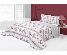 ForenTex - Colcha Boutí, (MQ-BOUQUET), Reversible, cama 105 cm, 200 x 260 cm, +1 funda cojín 40 x 60 cm, Termo Estampada, 220 gr/m2 (relleno ligero 80gr/m2), barata, excepcional relación calidad precio. Por cada 2 colchas o