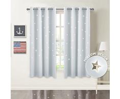PONY DANCE Cortinas Térmicas Largas Estrellas Blanco Gris Dormitorio Modernas/Decoración para Ventanas Habitación de Niños Antimosquitos Insonorizantes, 2 Paneles, 132 x 158 cm (An x Al)