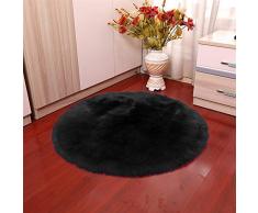 Insun Alfombras de Pelo Largo Alfombra de imitación de Piel de Cordero Mullida Alfombra Redonda para Salón Dormitorio Sofá Silla Cojín Negro 45cm Diámetro