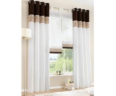 SIMPVALE Juego de 2 Cortinas Floral Bordadas con de Seda Artificial con Ojales para Balcón Salón Dormitorio (marrón, Ancho 145cm/Altura 245cm)