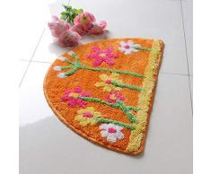 QXYOUNGA - Felpudo semicírculo para baño, Antideslizante, tapete Suave para Suelo de Cocina, Alfombra WC para Puerta, diseño de Flores, Naranja, About 40x63cm